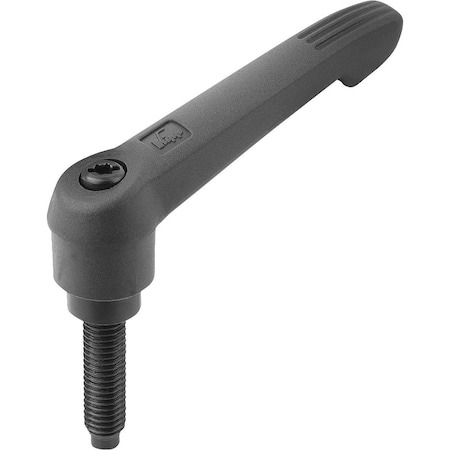 Adjustable Handle W. Thrust Pin Size:1 M06X50, Form:E Plastic, Black, W. Point, Comp:Steel Point